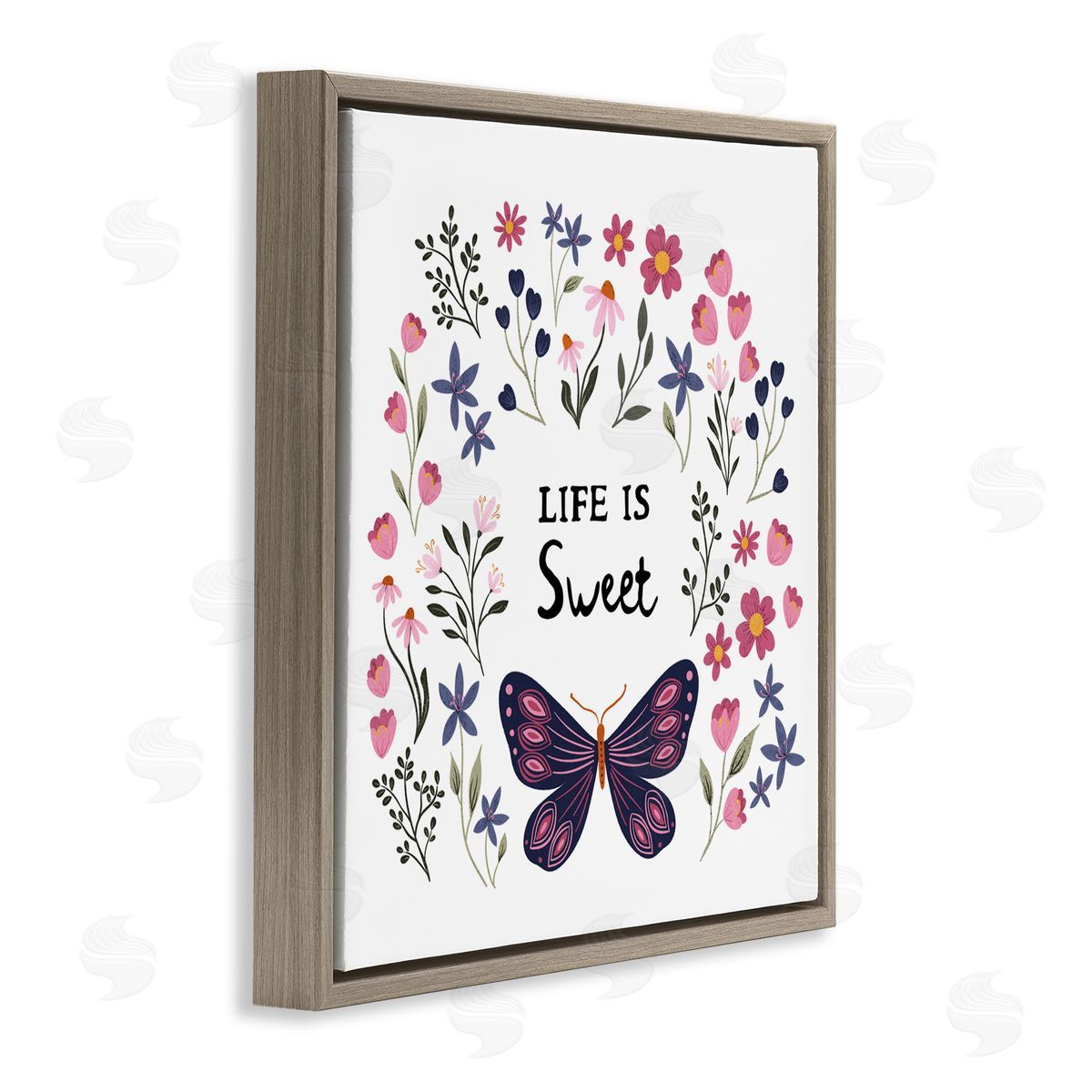 JJ Design House LLC Life Is Sweet Floral Butterfly Canvas Wall Art Print