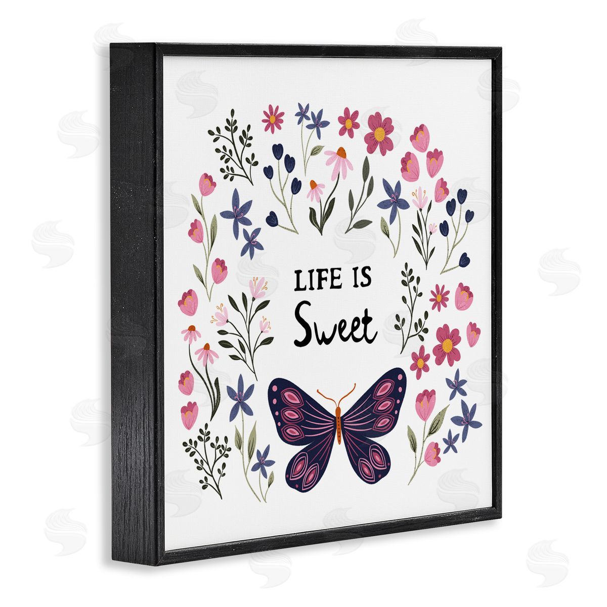 JJ Design House LLC Life Is Sweet Floral Butterfly Canvas Wall Art Print