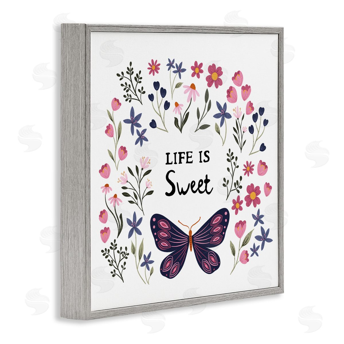 JJ Design House LLC Life Is Sweet Floral Butterfly Canvas Wall Art Print