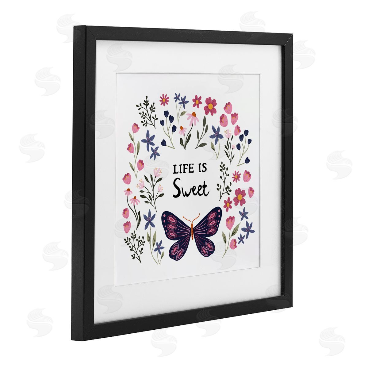 JJ Design House LLC Life Is Sweet Floral Butterfly Canvas Wall Art Print