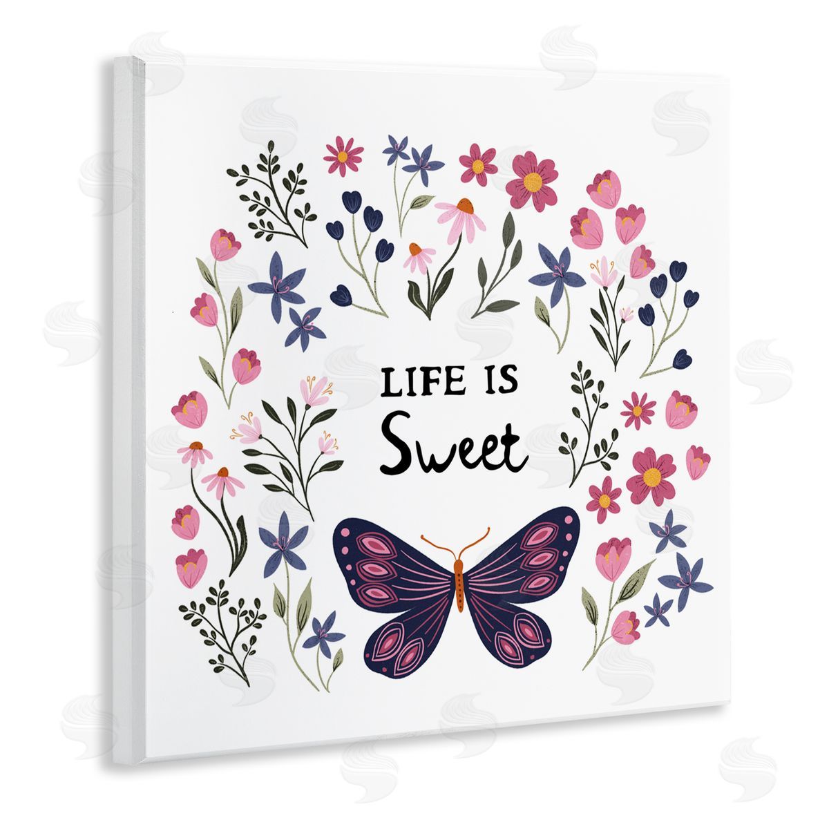 JJ Design House LLC Life Is Sweet Floral Butterfly Canvas Wall Art Print