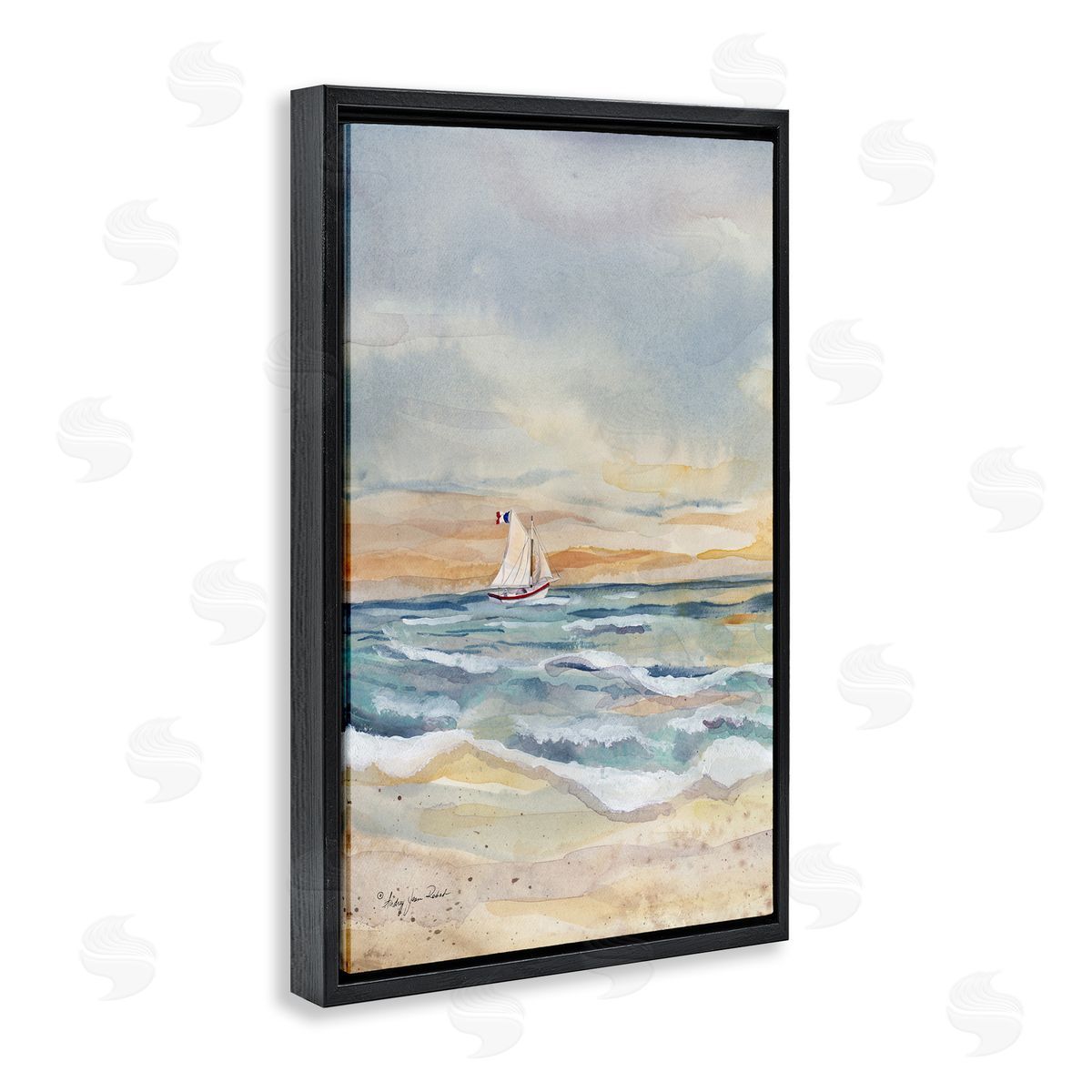 Audrey Jeanne Roberts Cascading Waves & Sailboat Canvas Wall Art Print
