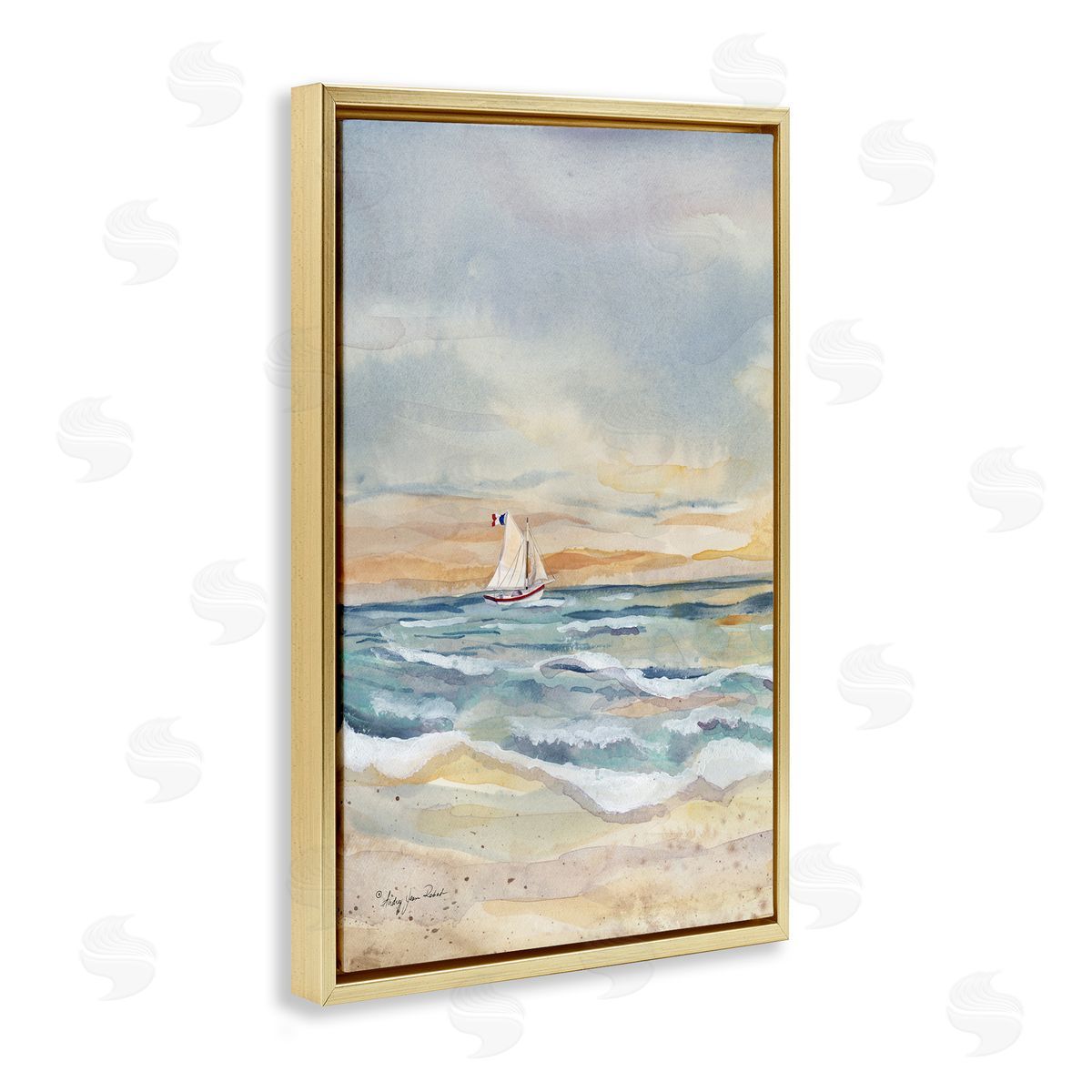 Audrey Jeanne Roberts Cascading Waves & Sailboat Canvas Wall Art Print