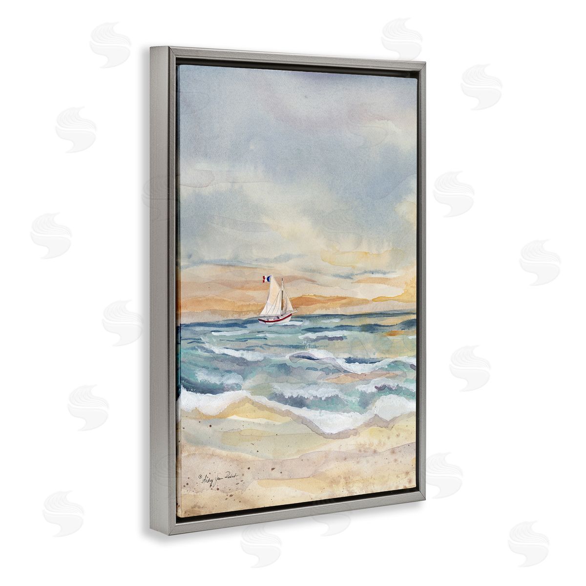 Audrey Jeanne Roberts Cascading Waves & Sailboat Canvas Wall Art Print