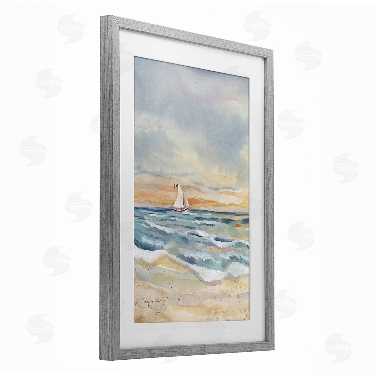 Audrey Jeanne Roberts Cascading Waves & Sailboat Canvas Wall Art Print