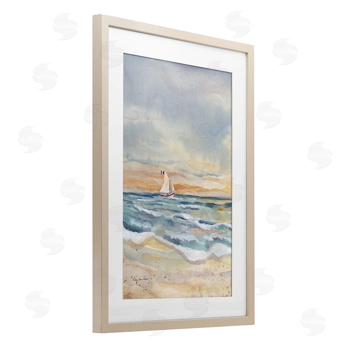 Audrey Jeanne Roberts Cascading Waves & Sailboat Canvas Wall Art Print