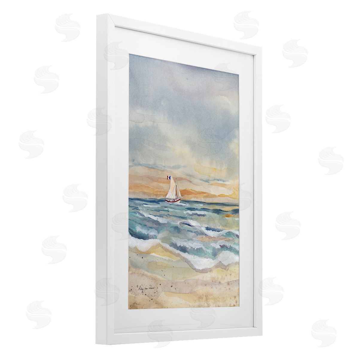 Audrey Jeanne Roberts Cascading Waves & Sailboat Canvas Wall Art Print