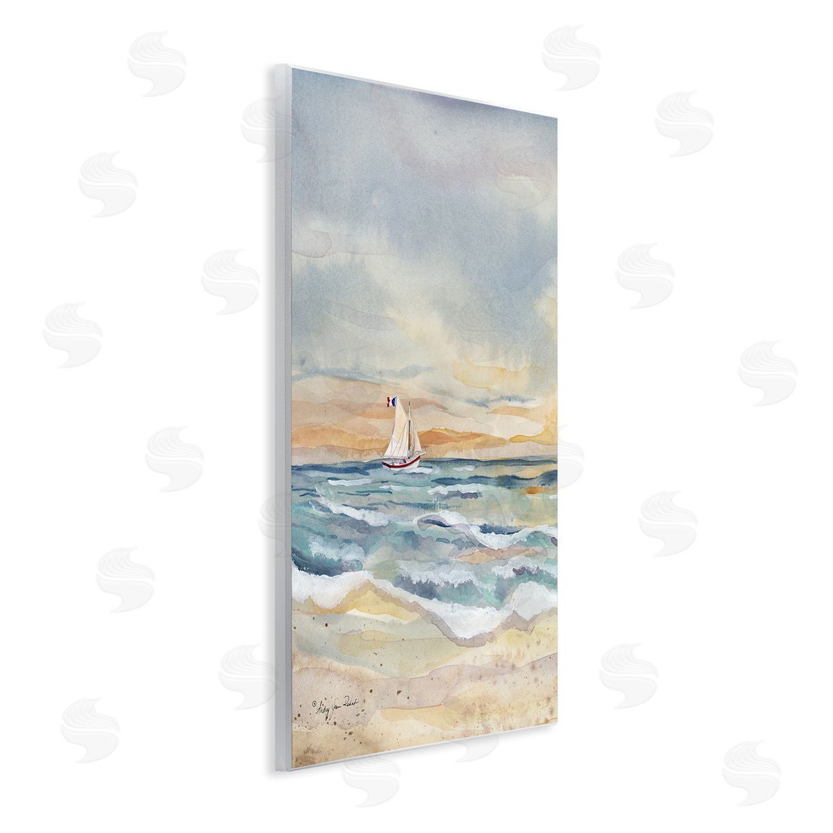 Audrey Jeanne Roberts Cascading Waves & Sailboat Canvas Wall Art Print