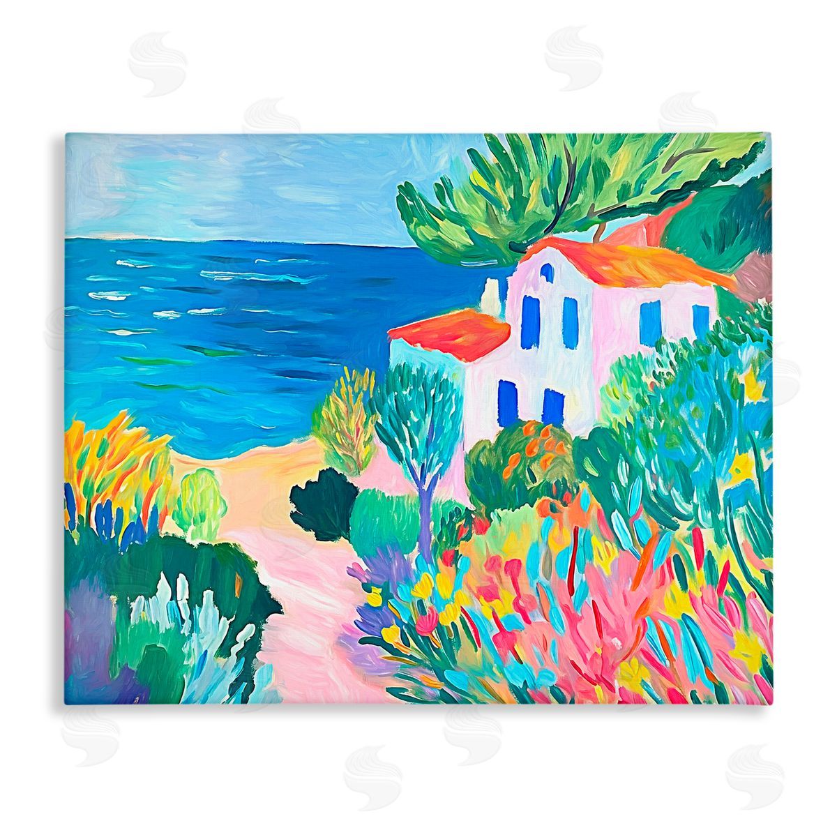 Ramona Murdock Vibrant House On The Beach Canvas Wall Art Print
