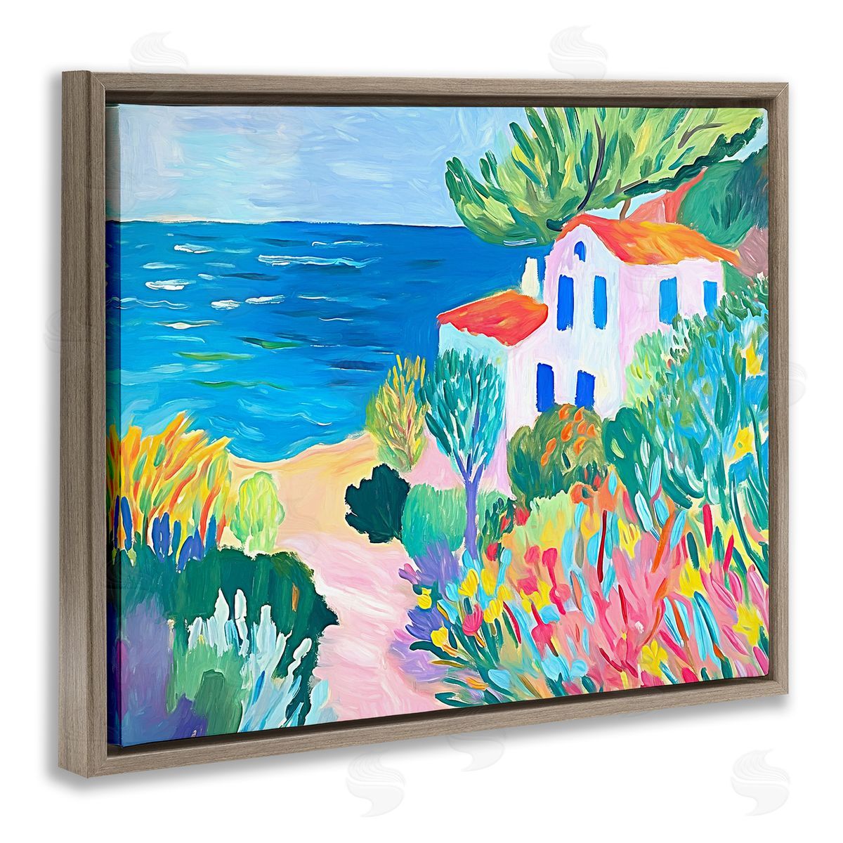 Ramona Murdock Vibrant House On The Beach Canvas Wall Art Print