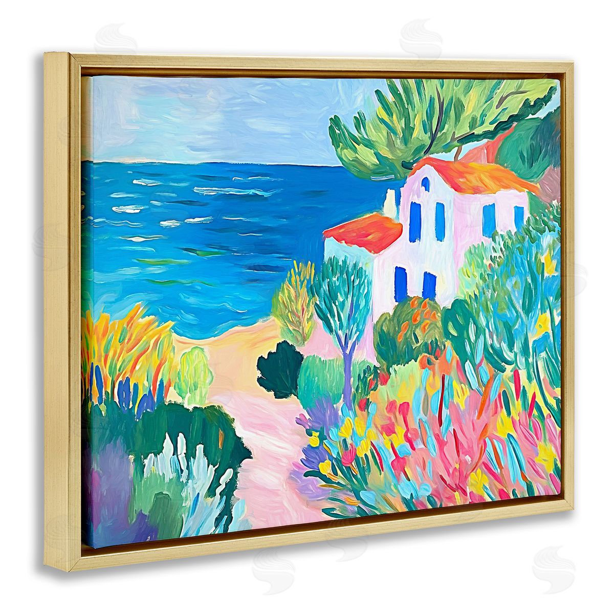 Ramona Murdock Vibrant House On The Beach Canvas Wall Art Print
