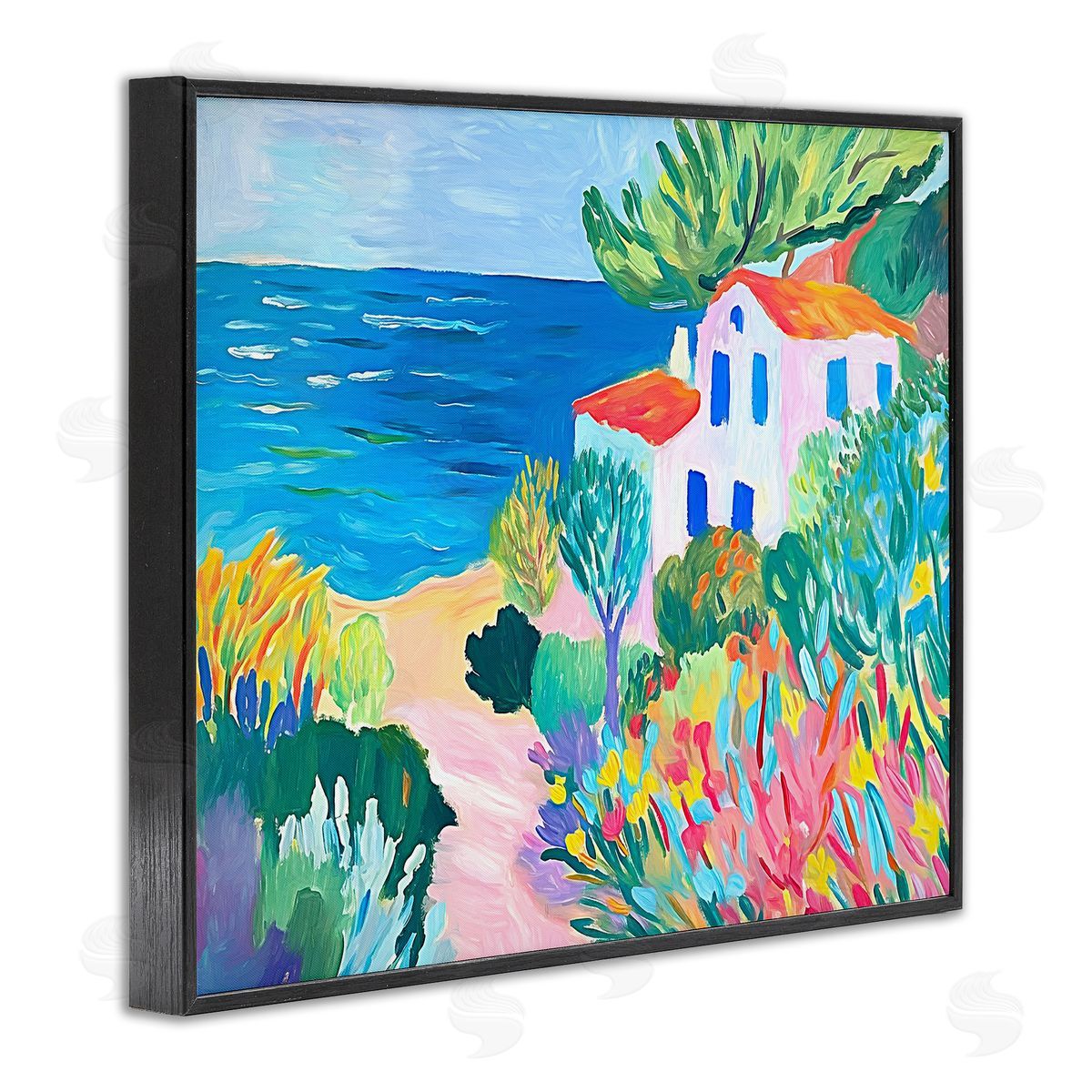Ramona Murdock Vibrant House On The Beach Canvas Wall Art Print