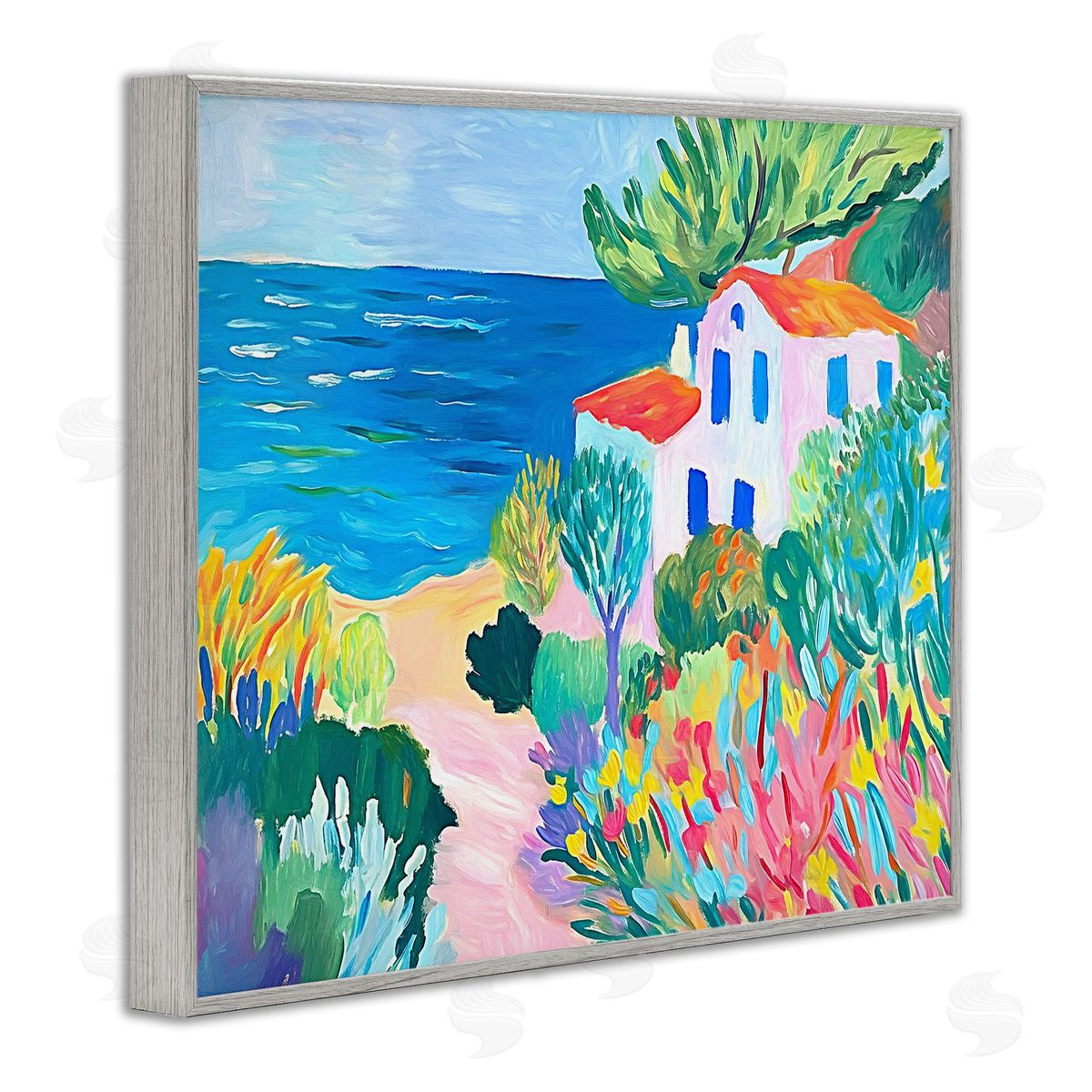 Ramona Murdock Vibrant House On The Beach Canvas Wall Art Print