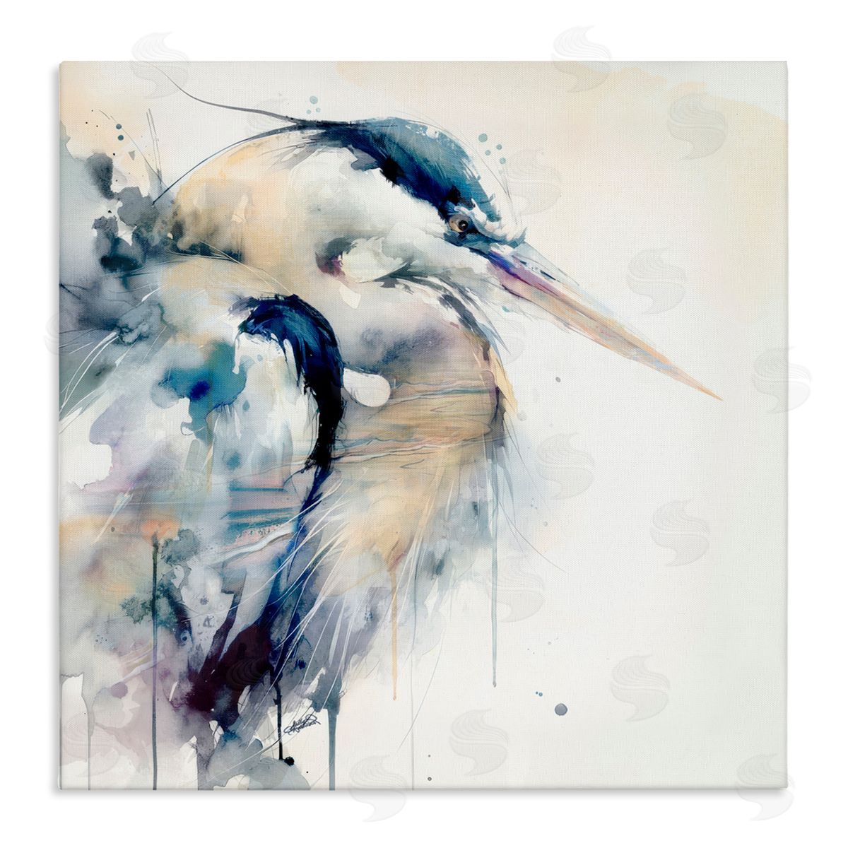 Sally Kaye Barlow/Makaio Design Coastal Serenity Blue Heron Canvas Wall Art Print
