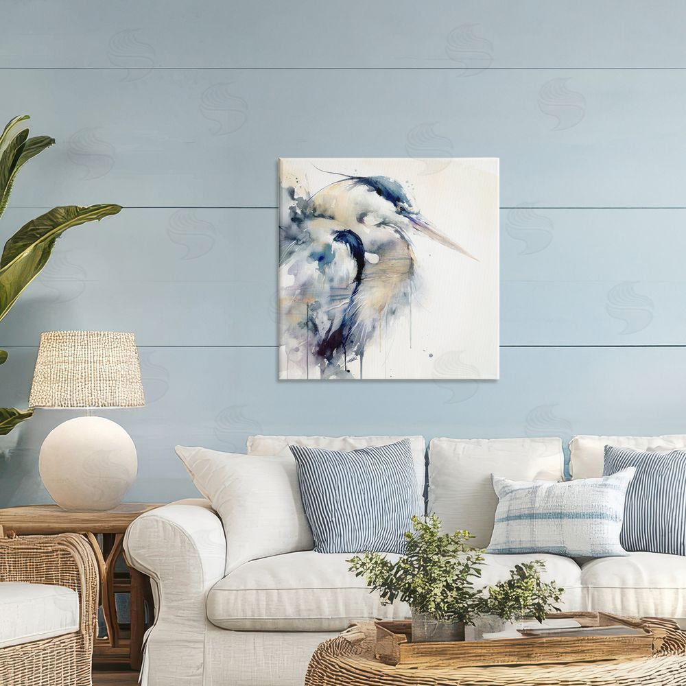 Sally Kaye Barlow/Makaio Design Coastal Serenity Blue Heron Printed Wall Art in Room