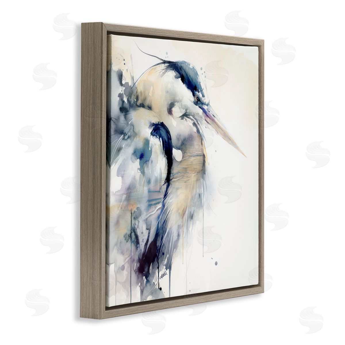 Sally Kaye Barlow/Makaio Design Coastal Serenity Blue Heron Brown Floating Frame Canvas Art Print