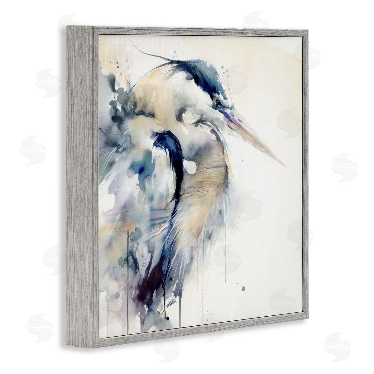 Sally Kaye Barlow/Makaio Design Coastal Serenity Blue Heron Gray Framed Giclee Art Print