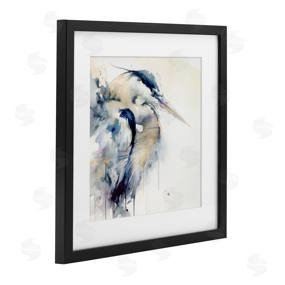 Sally Kaye Barlow/Makaio Design Coastal Serenity Blue Heron Black Framed Print Under Glass Art
