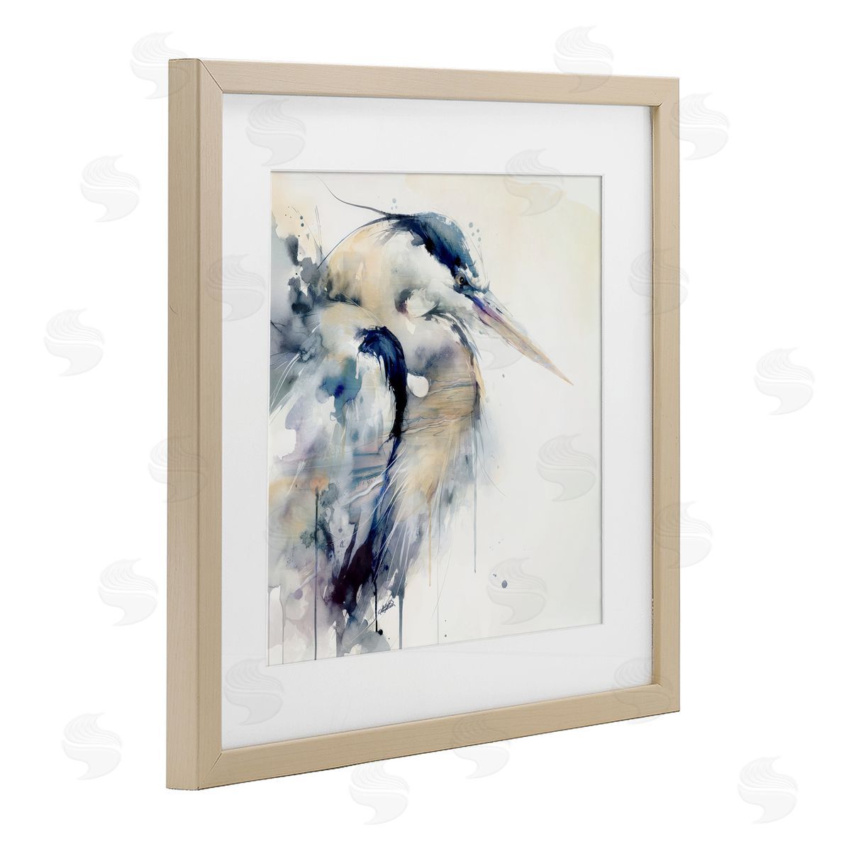 Sally Kaye Barlow/Makaio Design Coastal Serenity Blue Heron Birch Framed Print Under Glass Art