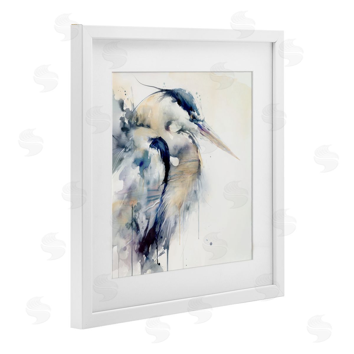 Sally Kaye Barlow/Makaio Design Coastal Serenity Blue Heron White Framed Print Under Glass Art