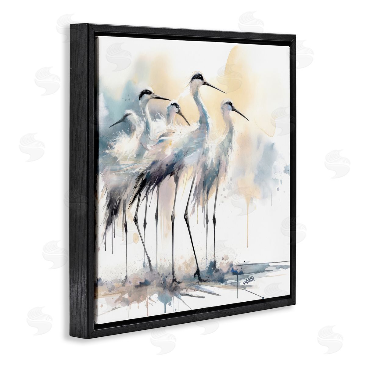 Sally Kaye Barlow/Makaio Design Coastal Serenity Sea Birds Black Floating Frame Canvas Wall Art Print