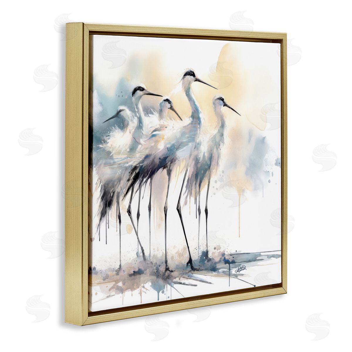 Sally Kaye Barlow/Makaio Design Coastal Serenity Sea Birds Gold Floating Frame Canvas Art Print