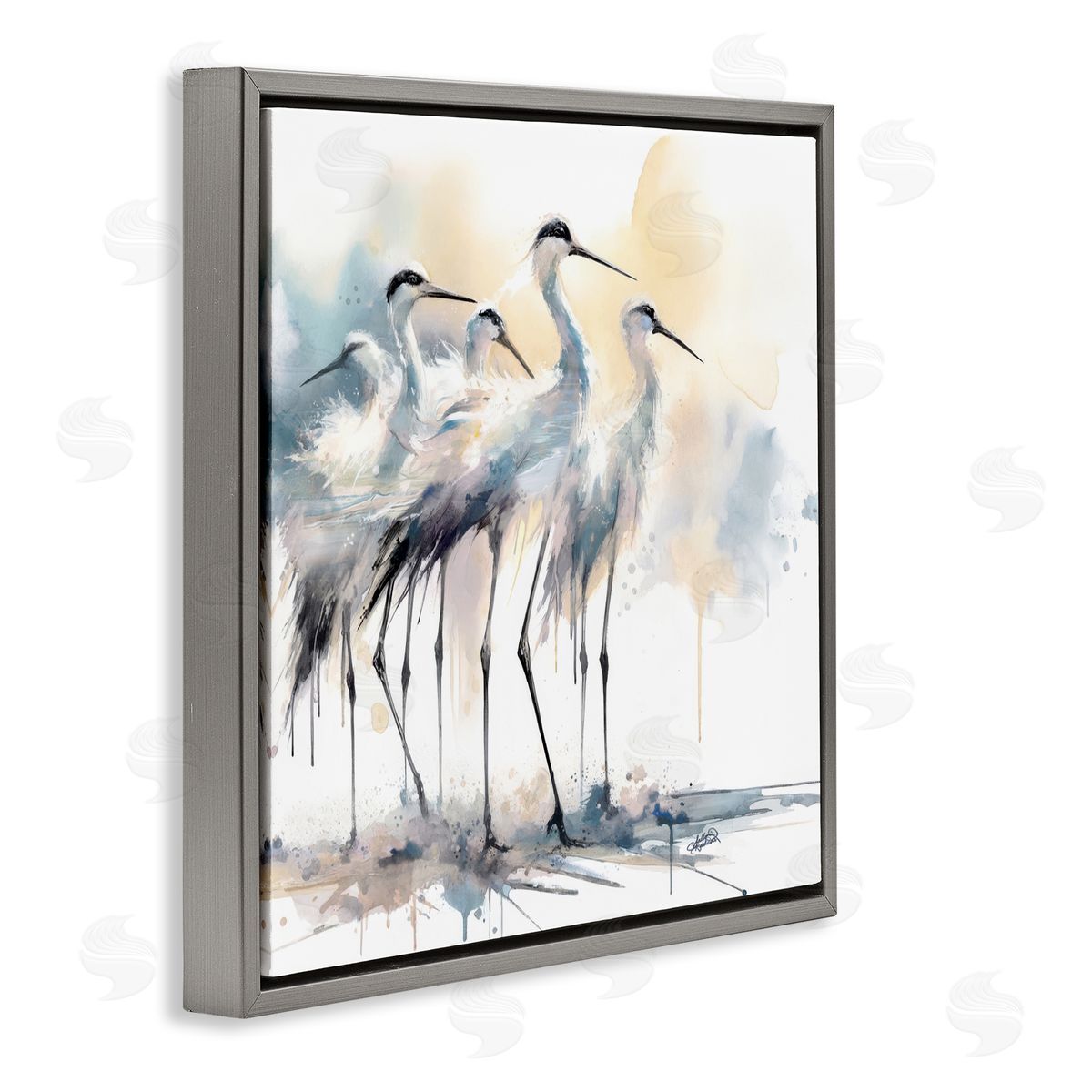 Sally Kaye Barlow/Makaio Design Coastal Serenity Sea Birds Gray Floating Frame Canvas Art Print