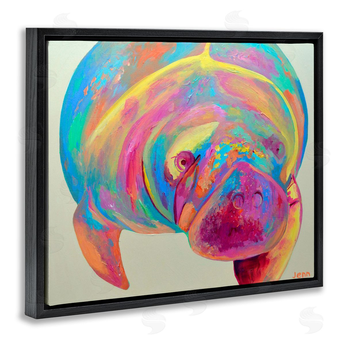 Jennifer Seeley Mixed Hue Manatee Black Floating Frame Canvas Wall Art Print