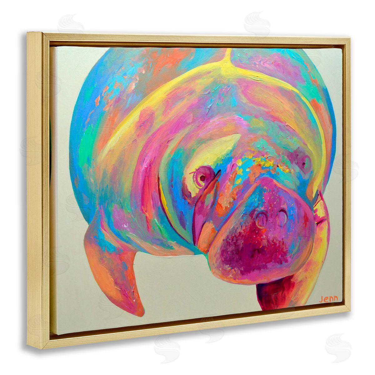 Jennifer Seeley Mixed Hue Manatee Gold Floating Frame Canvas Art Print