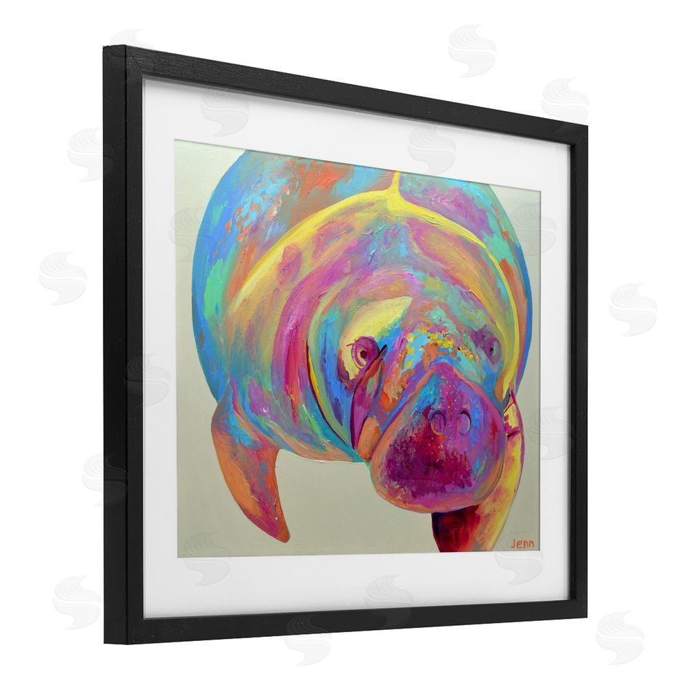 Jennifer Seeley Mixed Hue Manatee Black Framed Print Under Glass Art