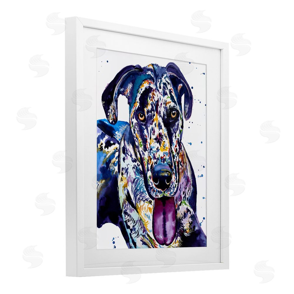 Jennifer Seeley Great Dane Whimsical Hues White Framed Print Under Glass Art