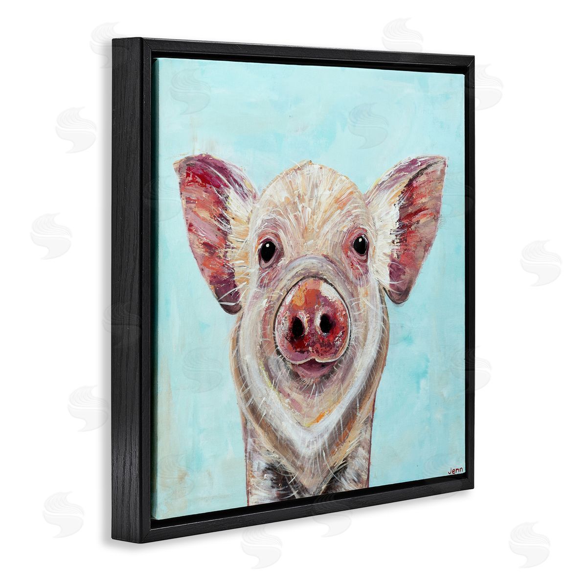 Jennifer Seeley Babe Screen Piglet Black Floating Frame Canvas Wall Art Print