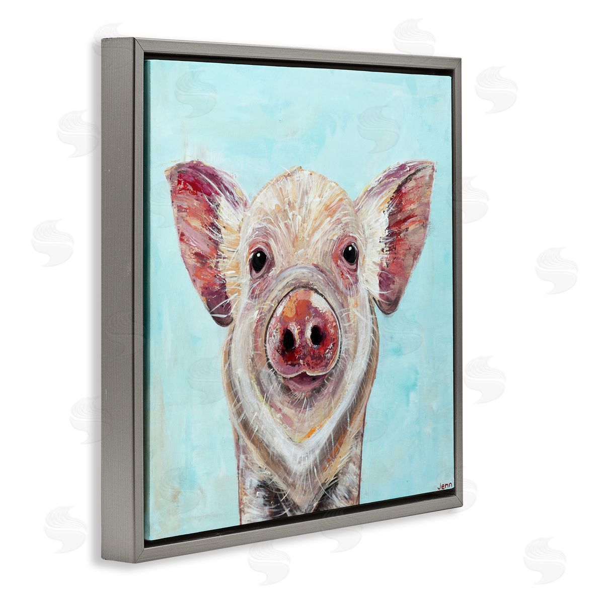 Jennifer Seeley Babe Screen Piglet Gray Floating Frame Canvas Art Print