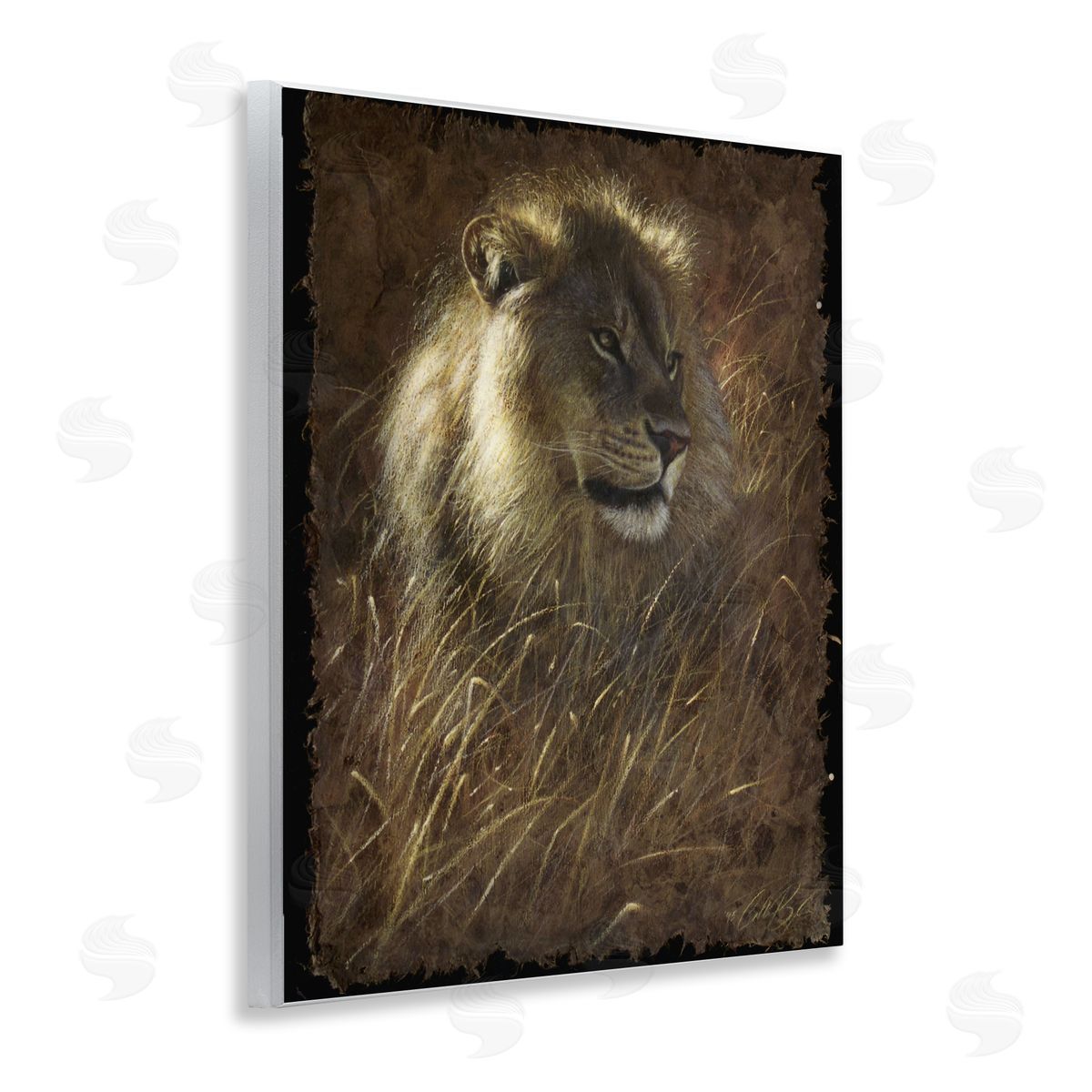 Collin Bogle Lion On Rustic Bark Canvas Wall Art Print