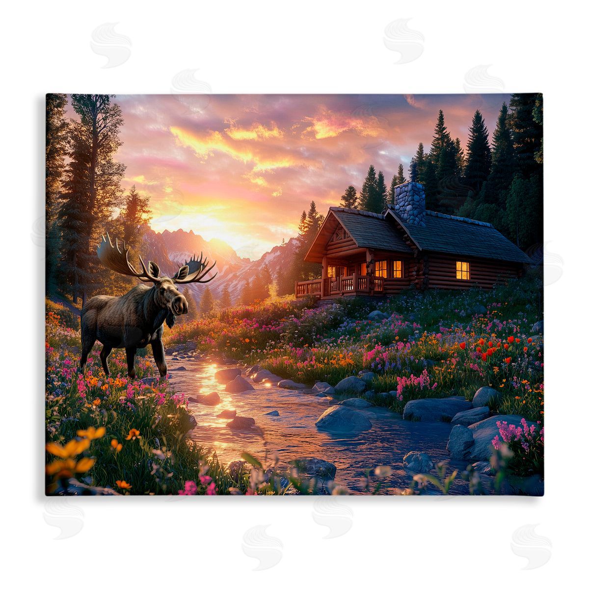 Jim Baldwin Cozy Cabin Moose Visit Canvas Wall Art Print