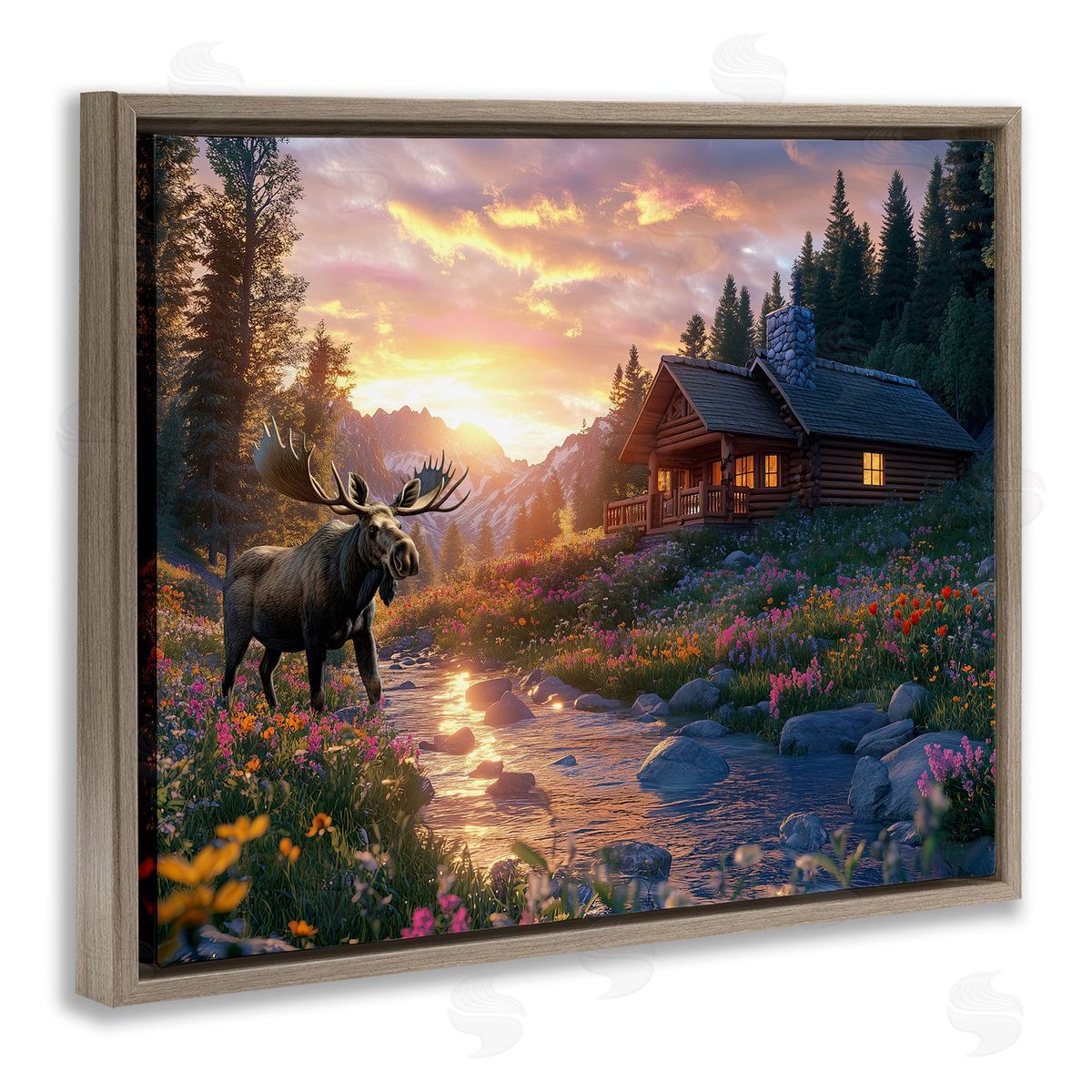 Jim Baldwin Cozy Cabin Moose Visit Canvas Wall Art Print