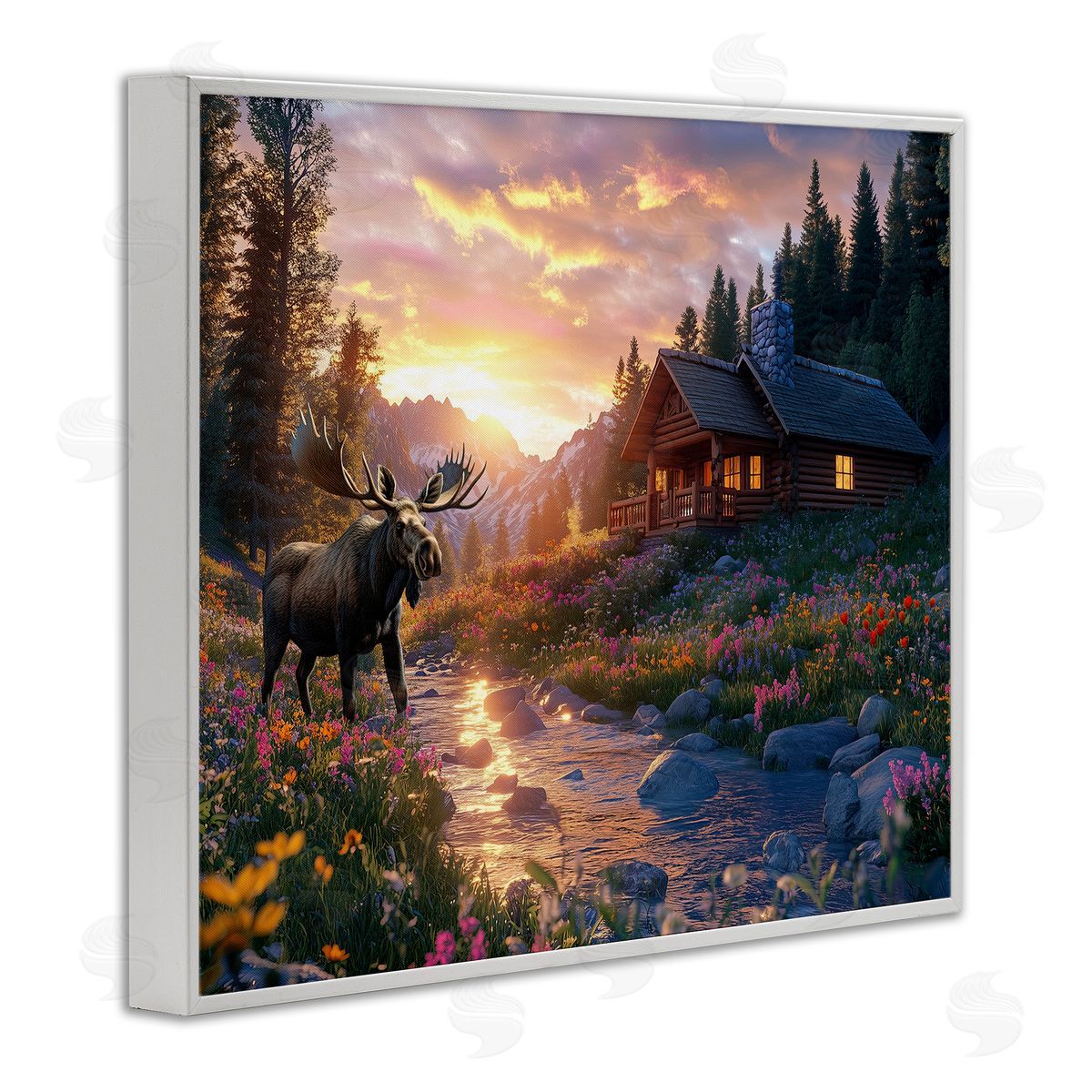Jim Baldwin Cozy Cabin Moose Visit Canvas Wall Art Print