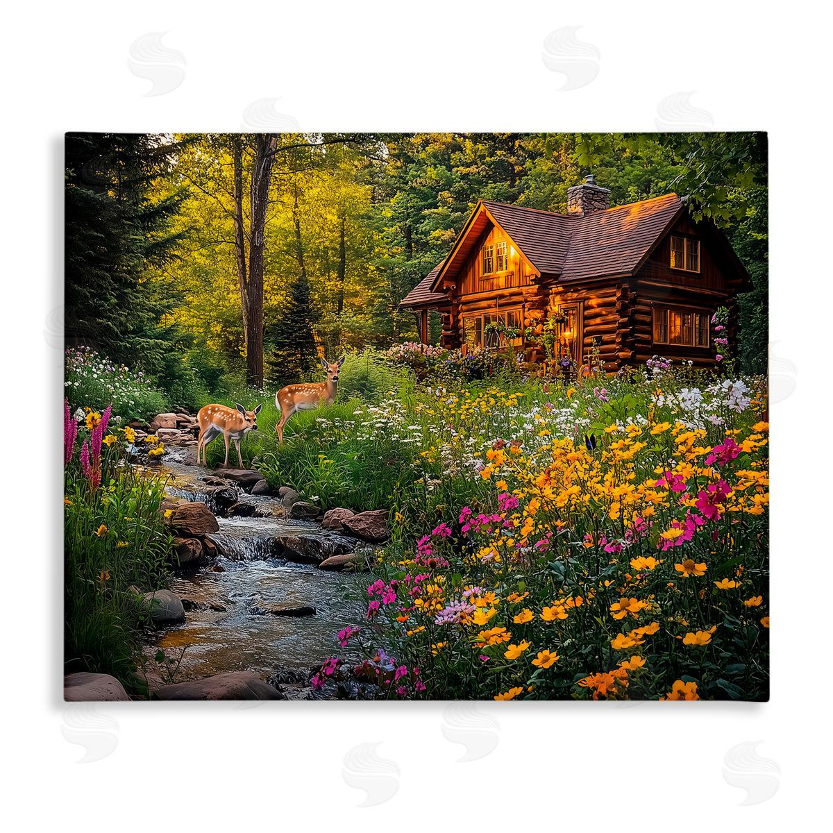 Jim Baldwin Whitetail Visit at Cabin Canvas Wall Art Print