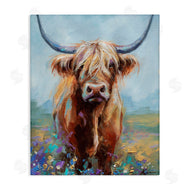 Lindsay Kivi Fine Art | Highland Cow with Daubed Flowers