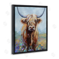 Lindsay Kivi Fine Art | Highland Cow with Daubed Flowers