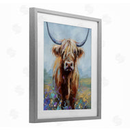 Lindsay Kivi Fine Art | Highland Cow with Daubed Flowers