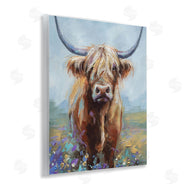 Lindsay Kivi Fine Art | Highland Cow with Daubed Flowers