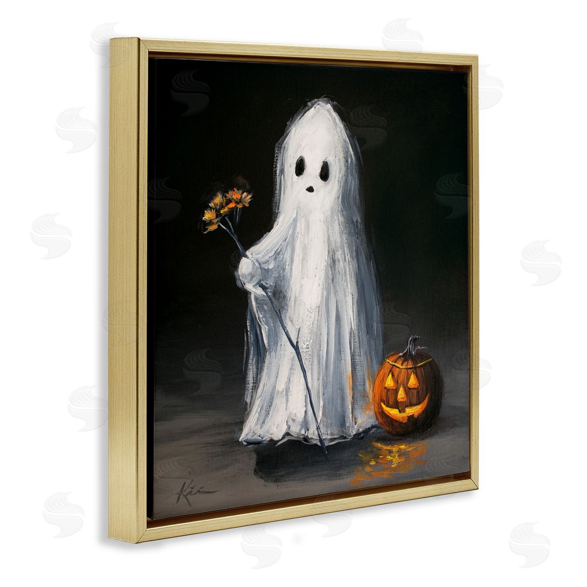 Lindsay Kivi Fine Art Vintage Halloween Ghost & Pumpkin Canvas Wall Art Print
