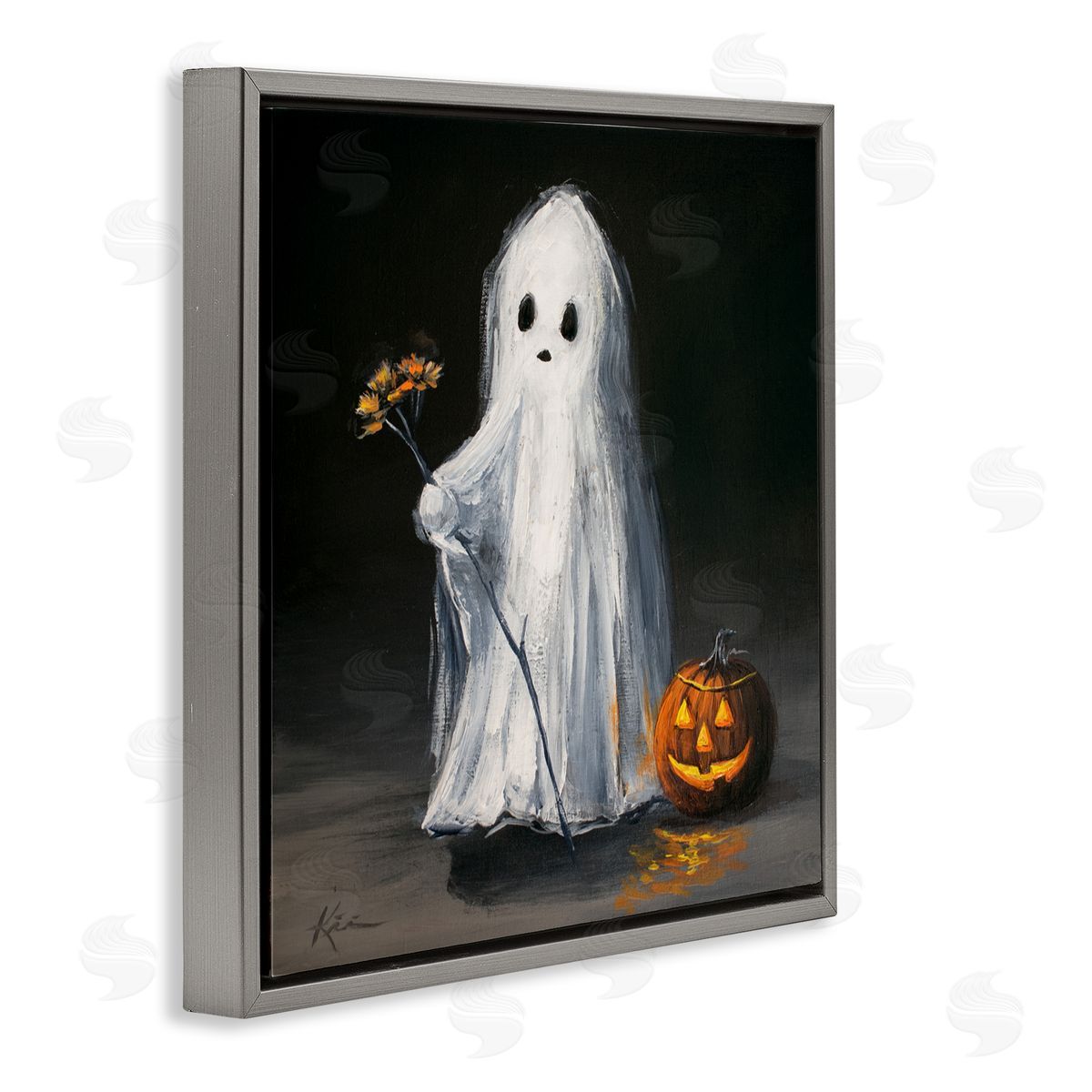 Lindsay Kivi Fine Art Vintage Halloween Ghost & Pumpkin Canvas Wall Art Print