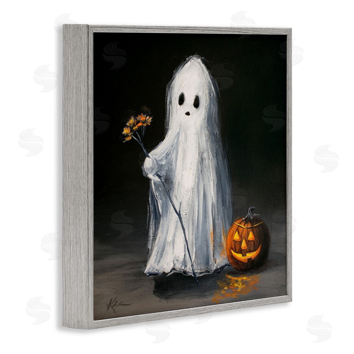 Lindsay Kivi Fine Art Vintage Halloween Ghost & Pumpkin Canvas Wall Art Print