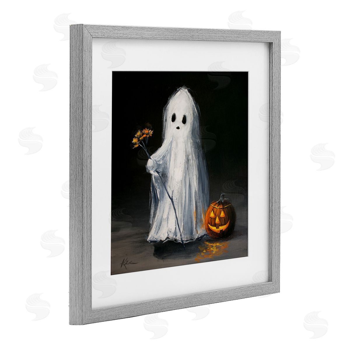Lindsay Kivi Fine Art Vintage Halloween Ghost & Pumpkin Canvas Wall Art Print