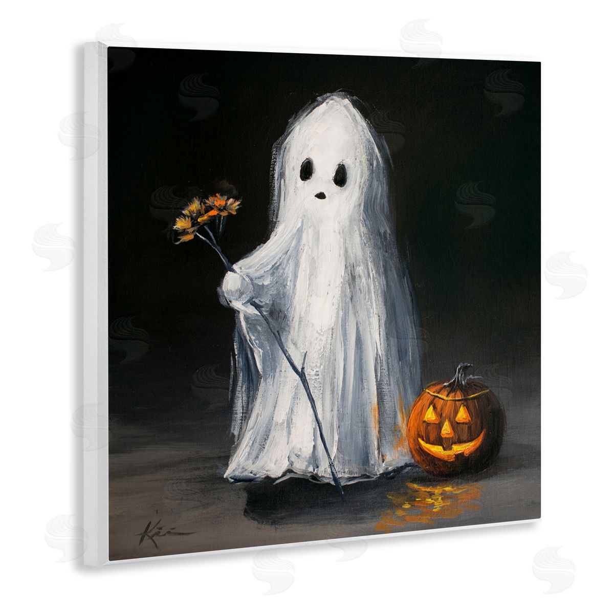 Lindsay Kivi Fine Art Vintage Halloween Ghost & Pumpkin Canvas Wall Art Print