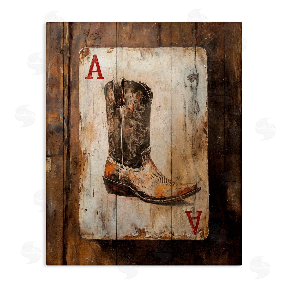 Nina Blue Western Rustic Playing Card Canvas Wall Art Print