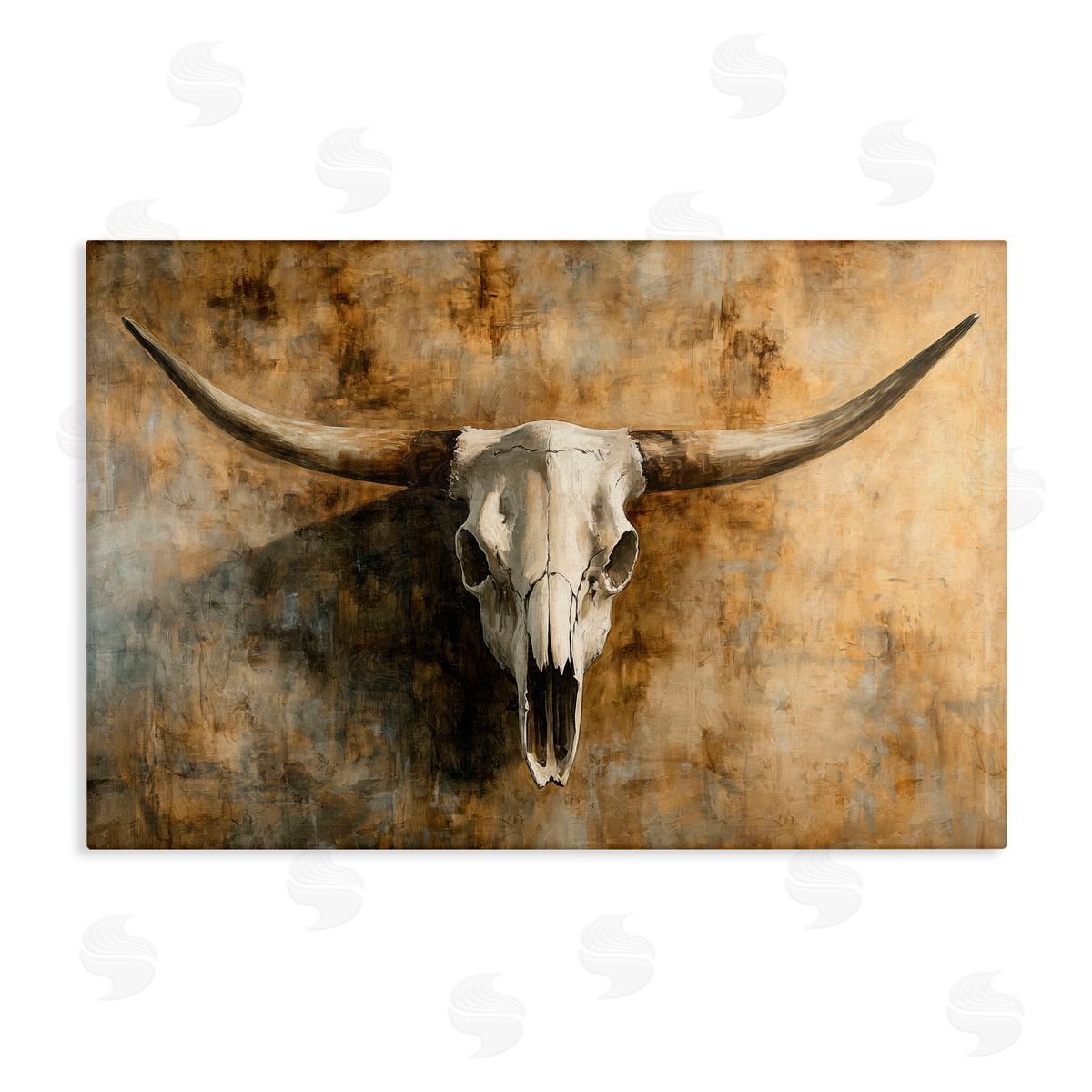 Nina Blue Vintage Cow Skull Rustic Canvas Wall Art Print