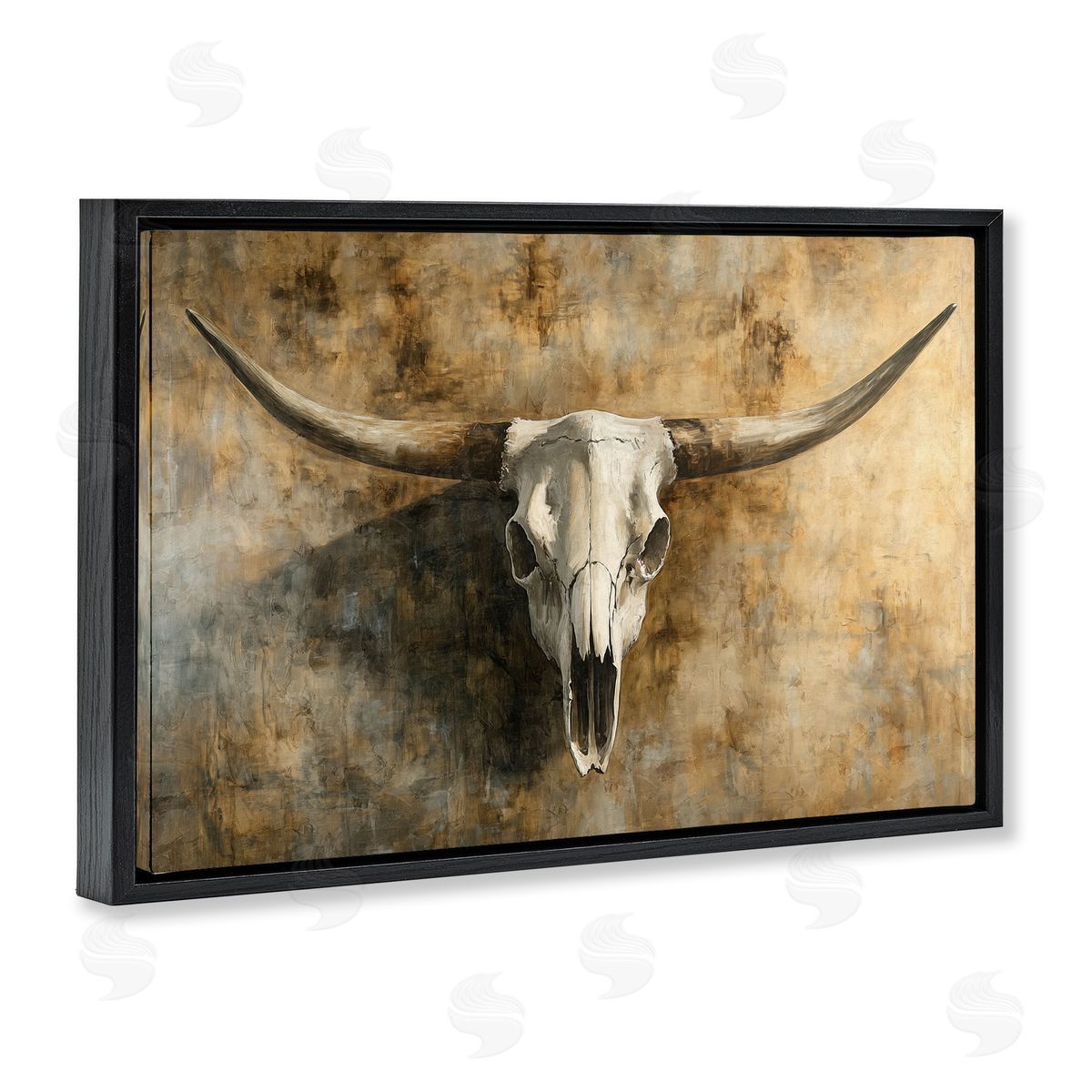 Nina Blue Vintage Cow Skull Rustic Canvas Wall Art Print